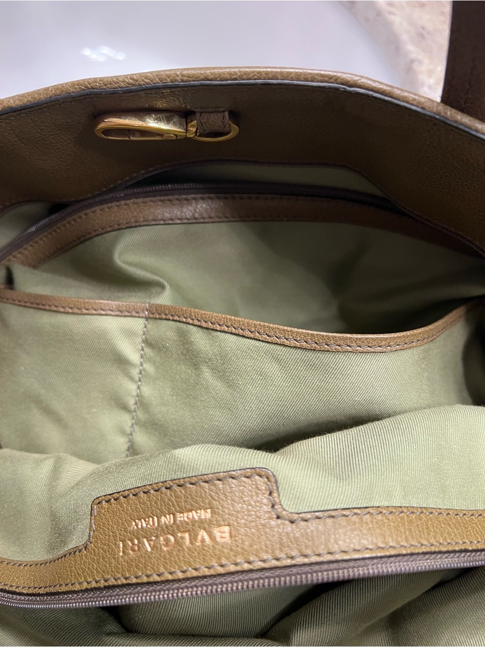 Bulgari Collezione Canvas and Leather Olive Green Tote - Picture 11 of 14